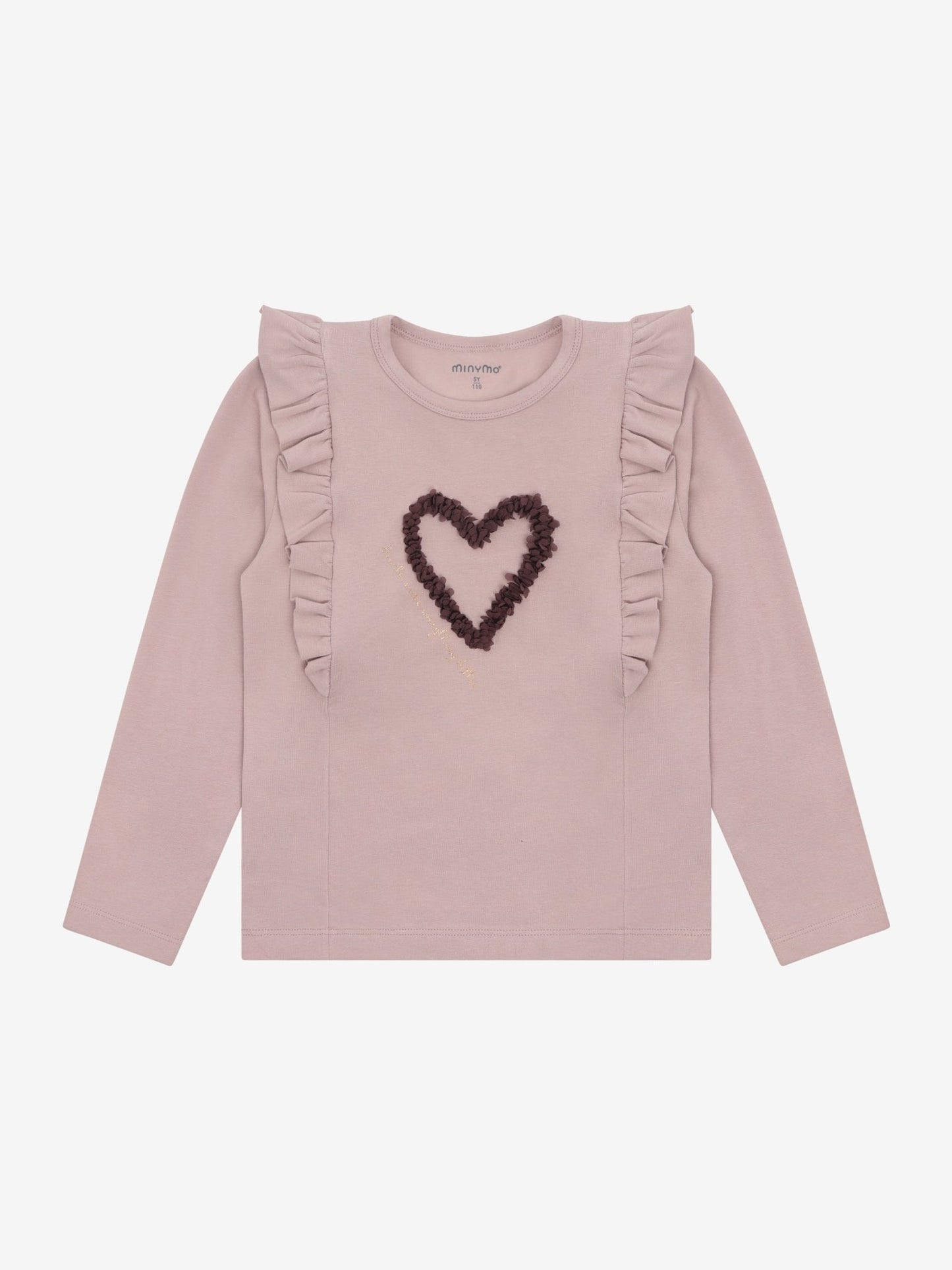 Minymo Langarmshirt in Fawn mit Herzmotiv, Frontansicht