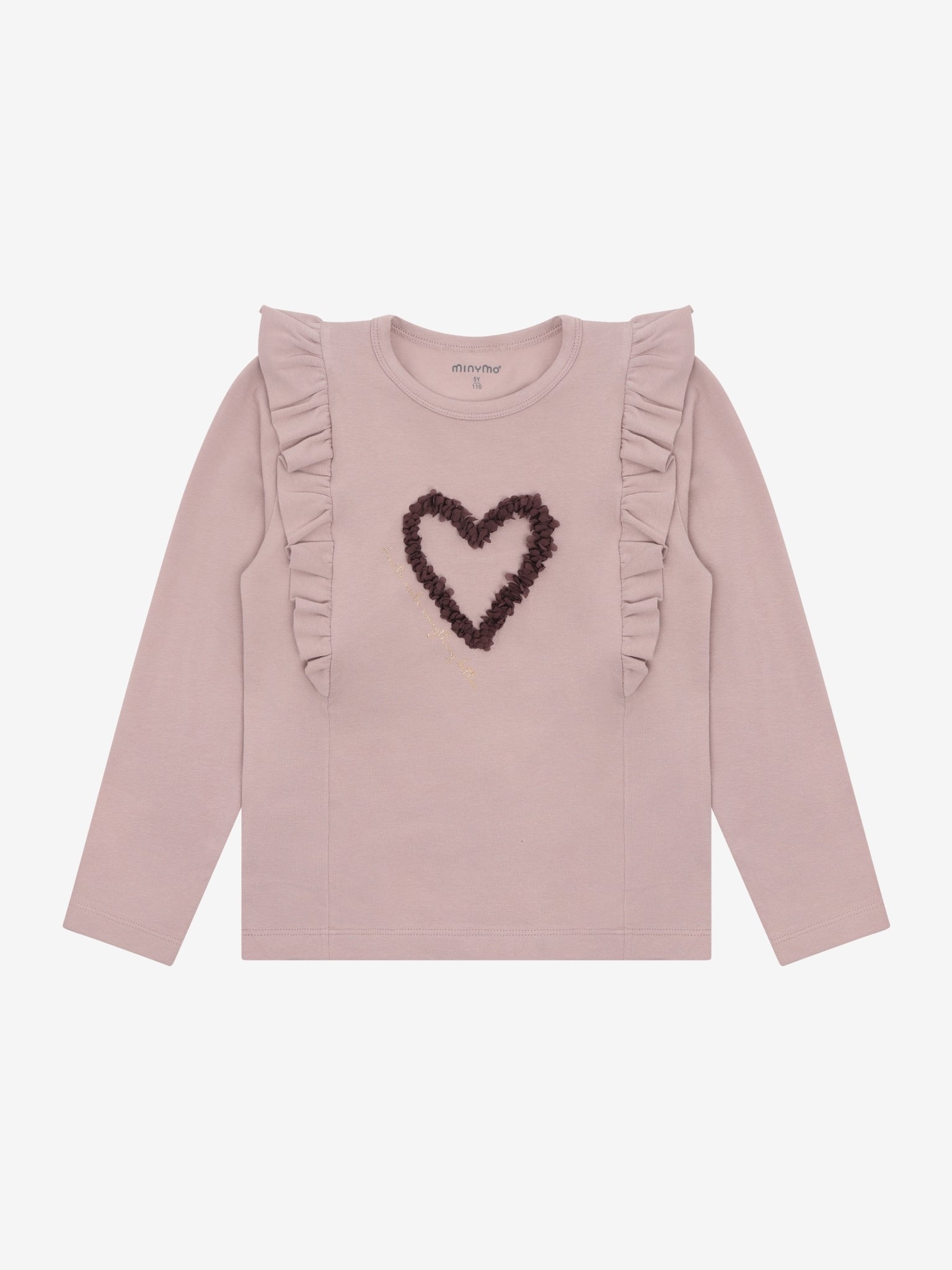 Minymo Langarmshirt in Fawn mit Herzmotiv, Frontansicht