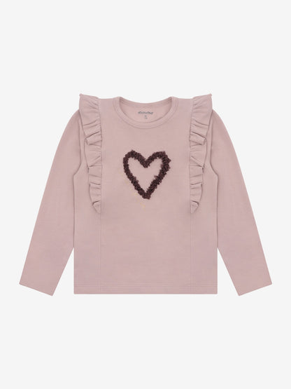Minymo Langarmshirt in Fawn mit Herzmotiv, Frontansicht