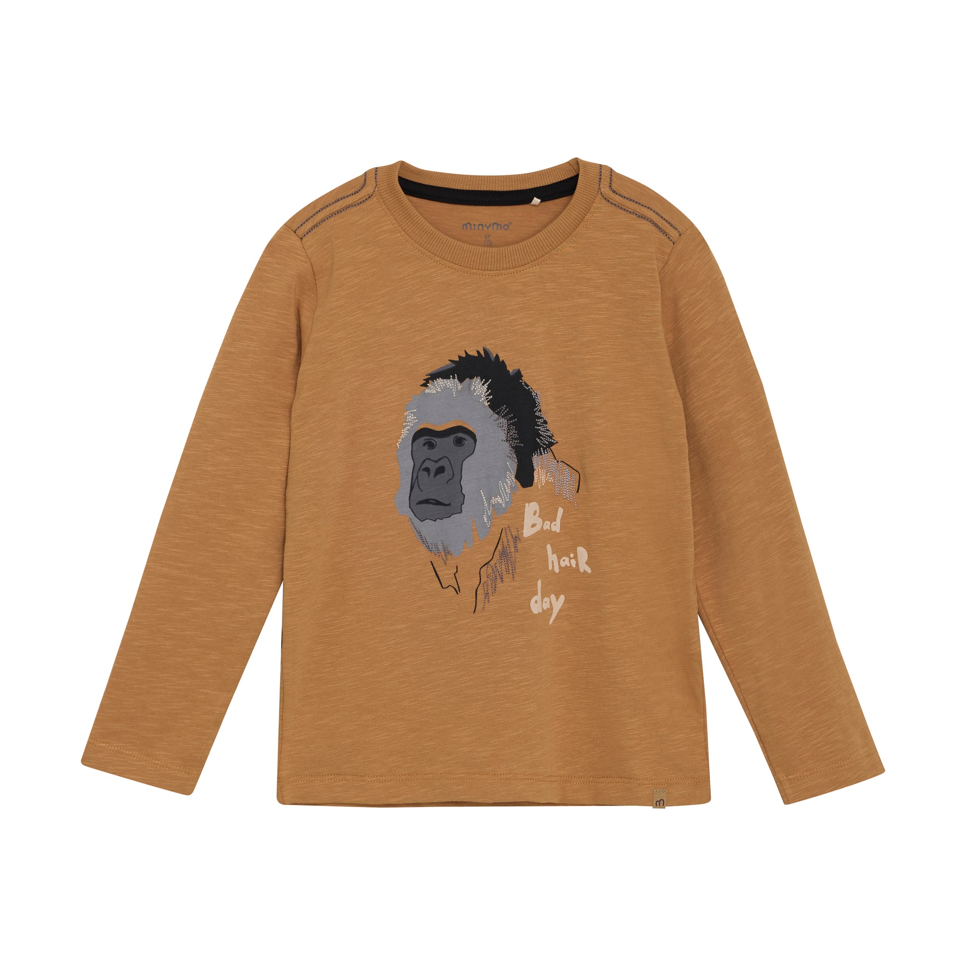 MINYMO Langarmshirt aus Baumwolle mit Gorilla-Motiv „Bad Hair Day“, erhältlich bei Bärechind in Winterthur, Zürich Schweiz.

