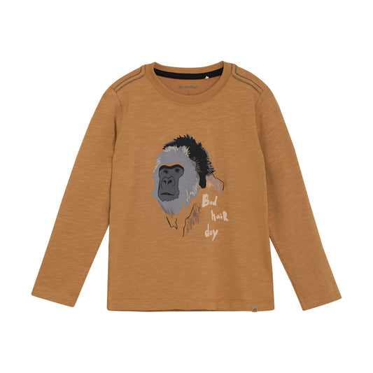 MINYMO Langarmshirt aus Baumwolle mit Gorilla-Motiv „Bad Hair Day“, erhältlich bei Bärechind in Winterthur, Zürich Schweiz.

