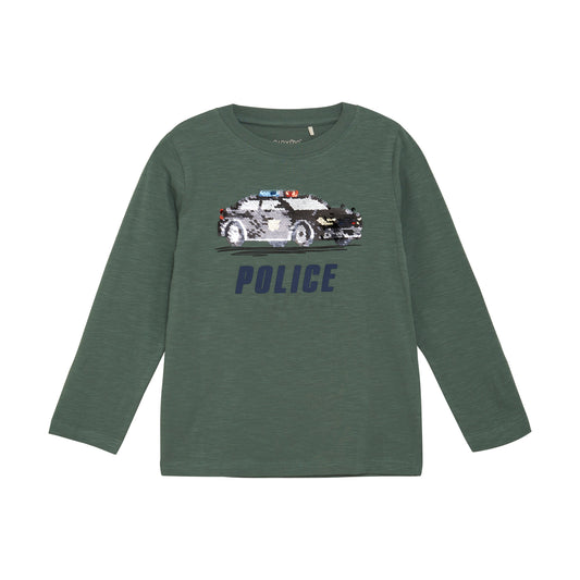 MINYMO Langarmshirt mit Polizei-Wende-Pailletten aus Baumwolle, erhältlich bei Bärechind in Winterthur, Zürich Schweiz.