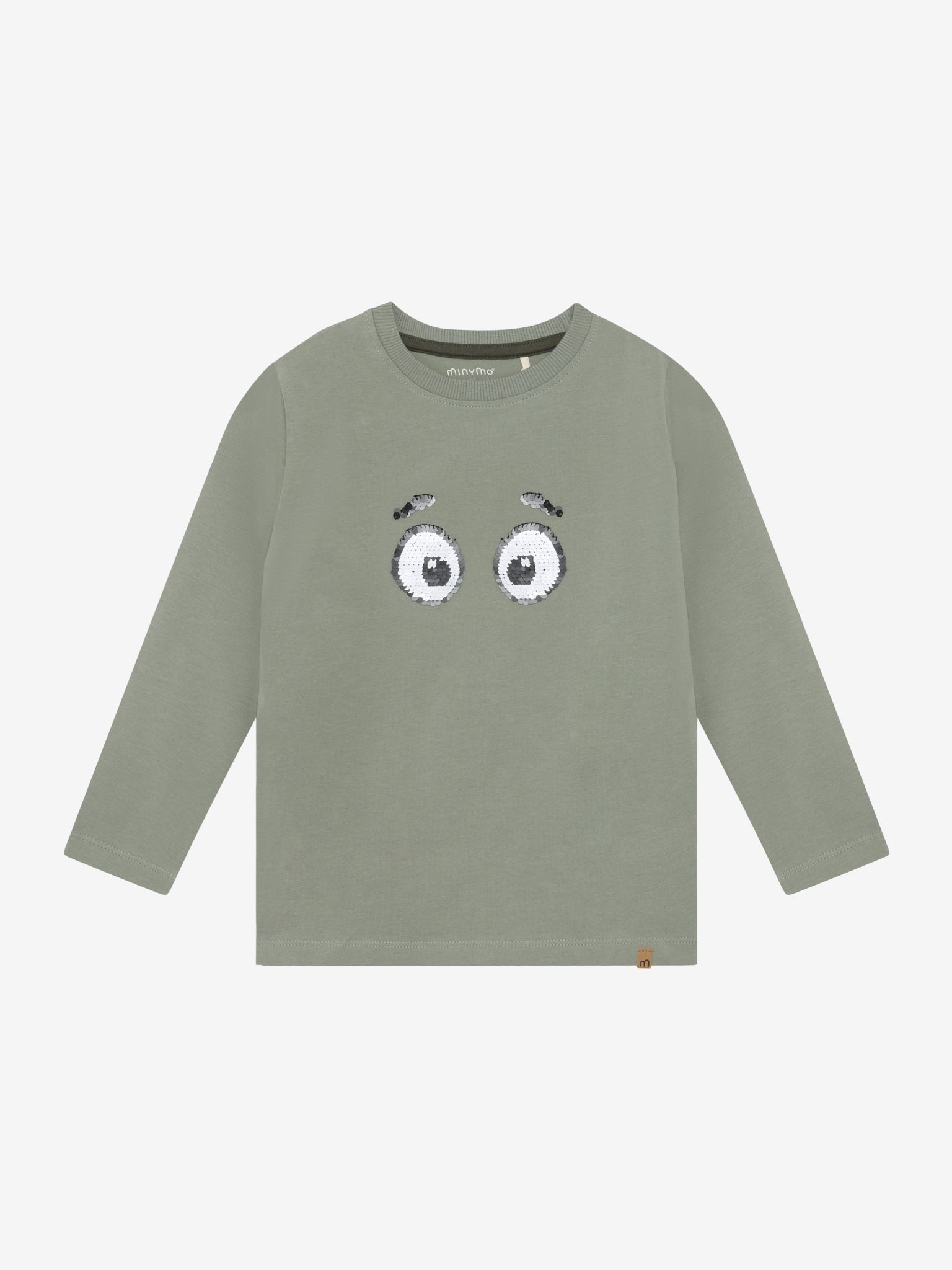 Minymo Langarmshirt Shadow Vorderansicht mit Wendepailletten Augen