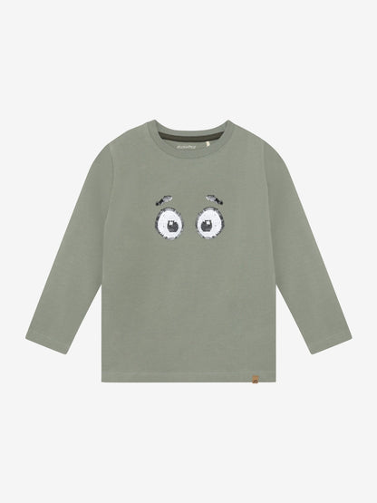 Minymo Langarmshirt Shadow Vorderansicht mit Wendepailletten Augen