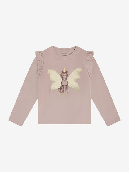 Minymo Langarmshirt Bark Vorderansicht mit Wendepailletten Einhorn