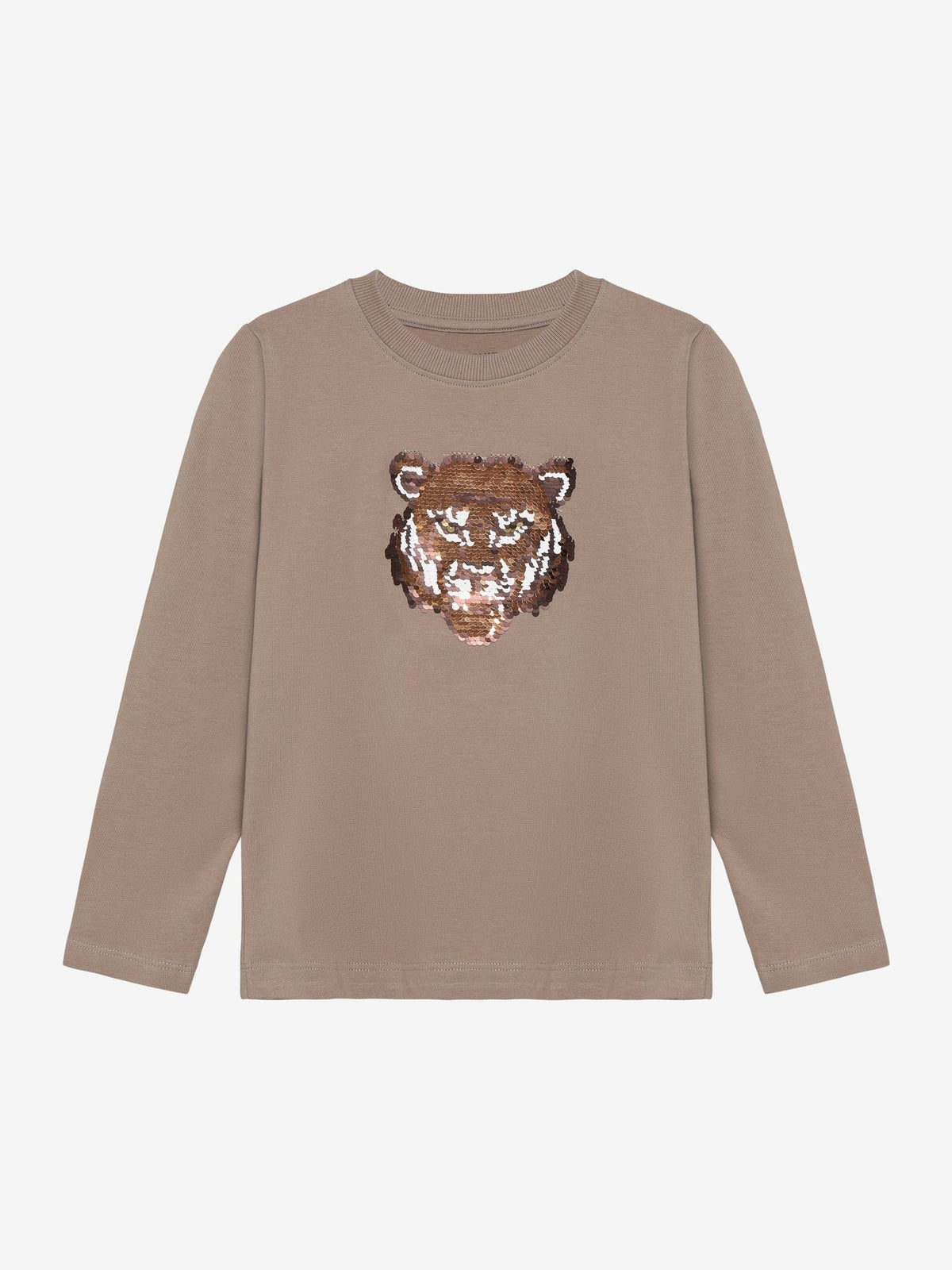 Minymo Langarmshirt Fungi Vorderansicht mit Wendepailletten Tiger