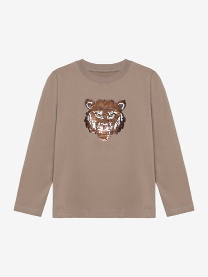 Minymo Langarmshirt Fungi Vorderansicht mit Wendepailletten Tiger