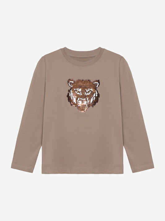 Minymo Langarmshirt Fungi Vorderansicht mit Wendepailletten Tiger