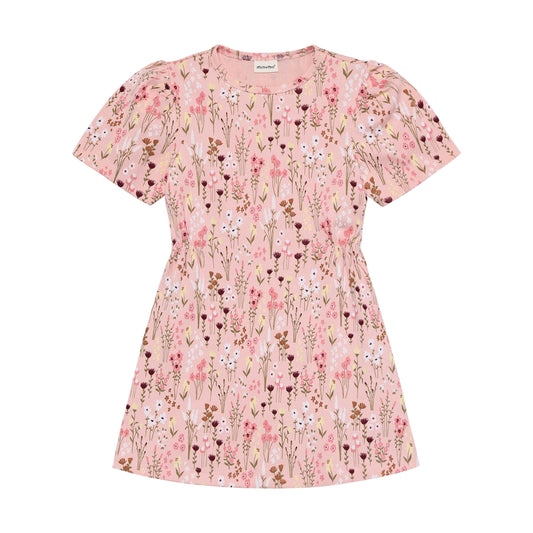 MINYMO Rib Blumenkleid aus Bio Baumwolle rose im Bärechind Winterthur Schweiz