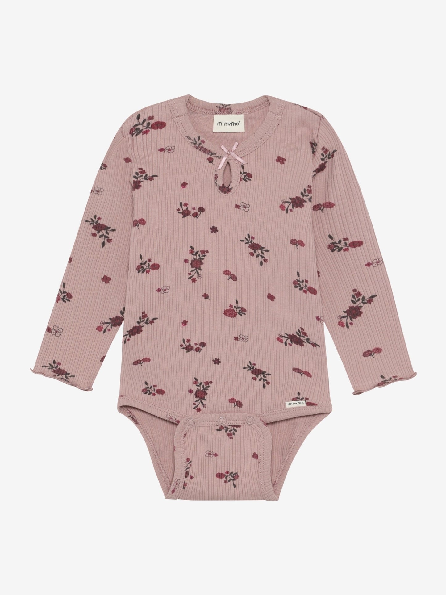 Minymo Rippbody in Fawn mit Blumenprint, Frontansicht