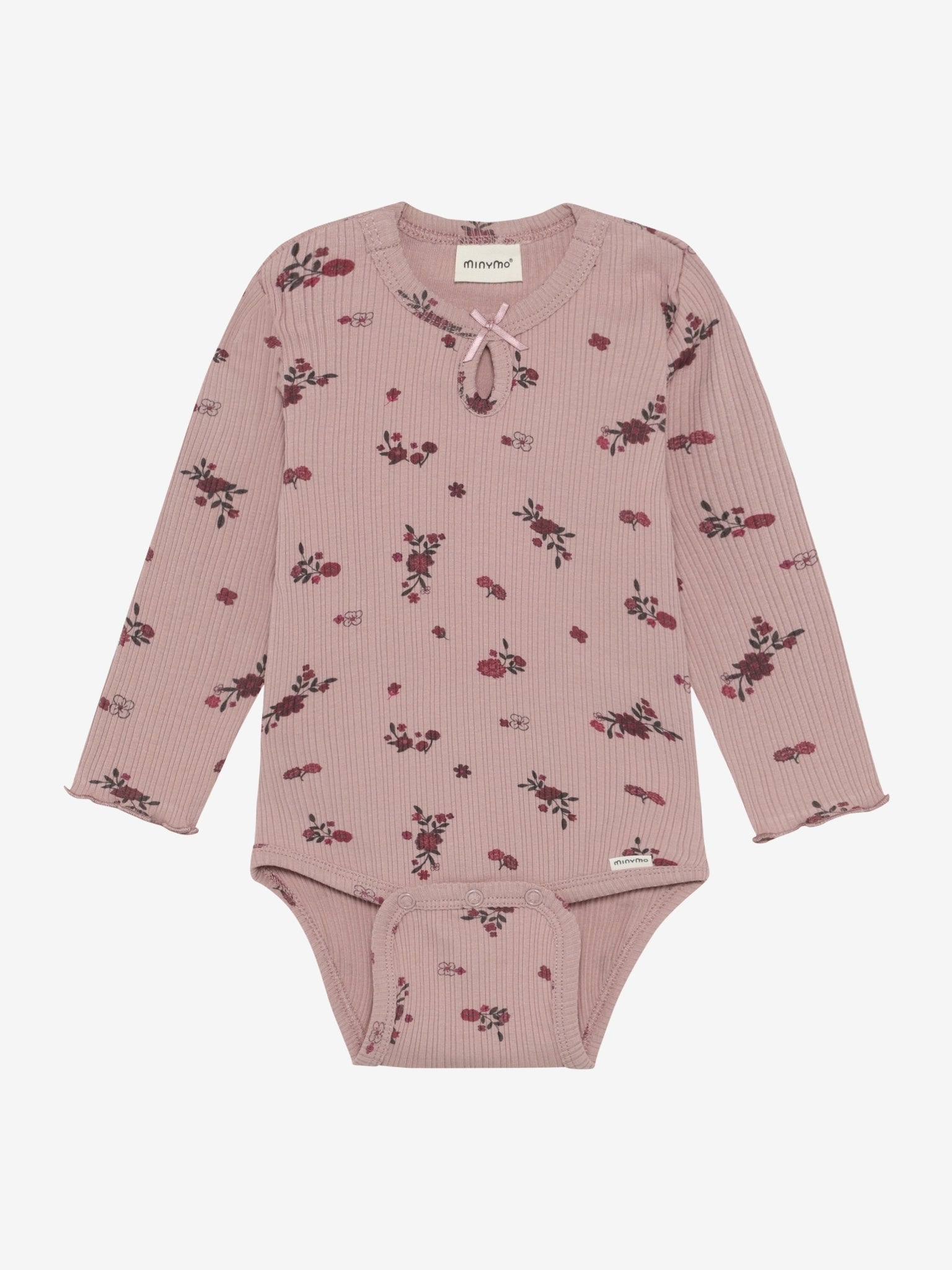 Minymo Rippbody in Fawn mit Blumenprint, Frontansicht