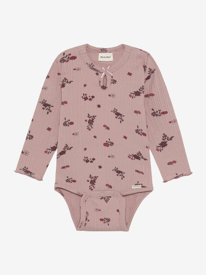 Minymo Rippbody in Fawn mit Blumenprint, Frontansicht