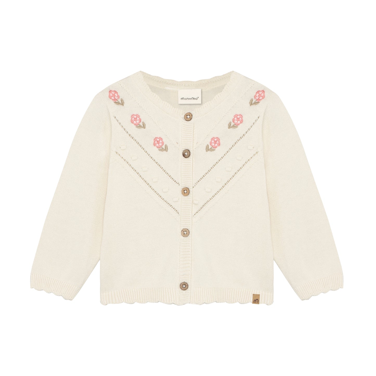 Minymo Strickjacke aus Bio-Baumwolle mit Stickerei in Weiss für Babys bei Bärechind Winterthur, Zürich, Schweiz