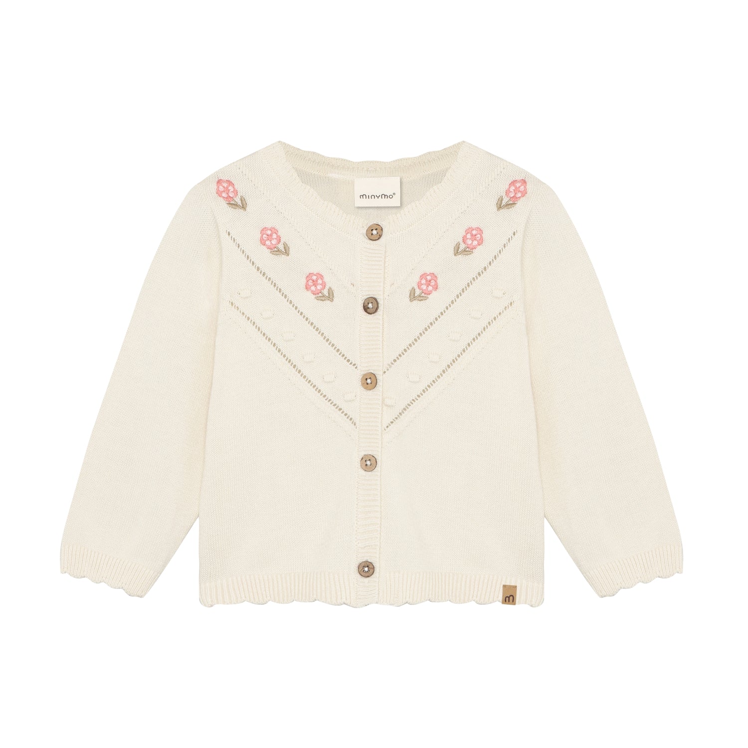 Minymo Strickjacke aus Bio-Baumwolle mit Stickerei in Weiss für Babys bei Bärechind Winterthur, Zürich, Schweiz