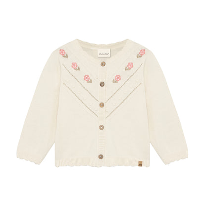 Minymo Strickjacke aus Bio-Baumwolle mit Stickerei in Weiss für Babys bei Bärechind Winterthur, Zürich, Schweiz