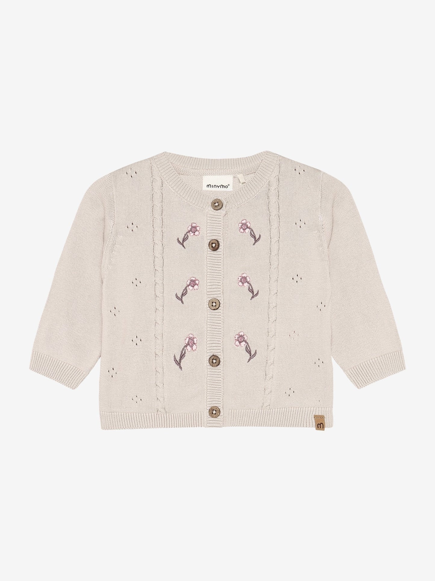 Minymo Strickjacke in Pink Tint mit Blumenstickerei, Frontansicht