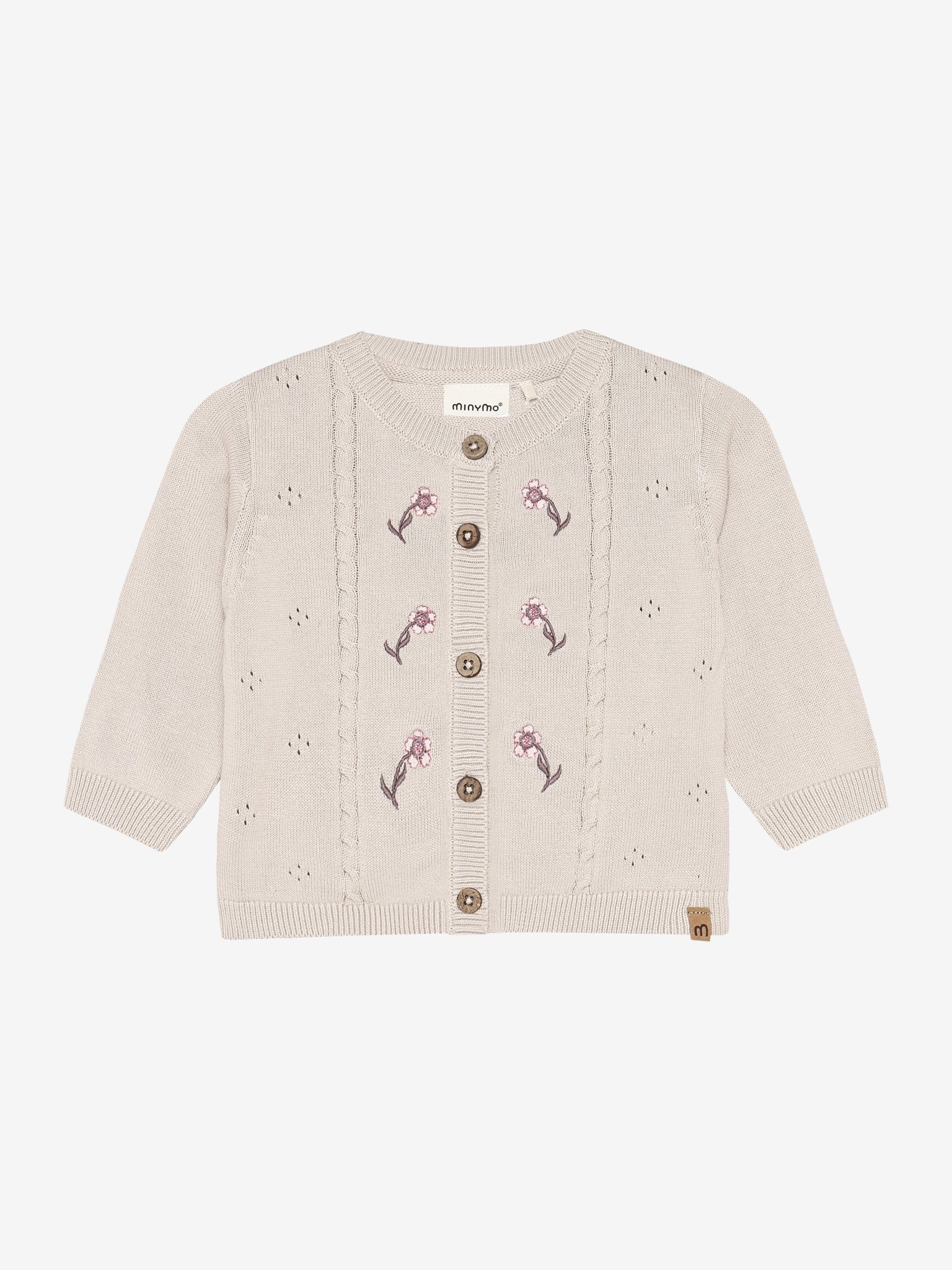 Minymo Strickjacke in Pink Tint mit Blumenstickerei, Frontansicht