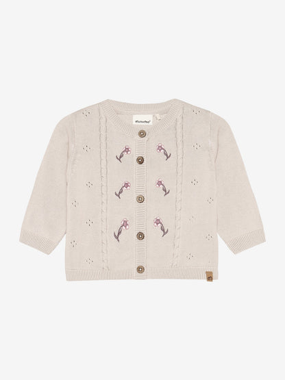 Minymo Strickjacke in Pink Tint mit Blumenstickerei, Frontansicht