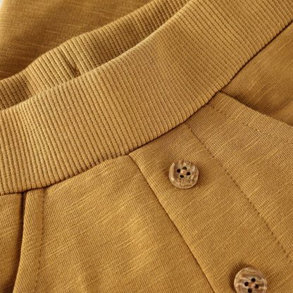 Detail Bund der braunen MINYMO Sweat Hose aus Bio-Baumwolle, Kinderladen Bärechind Winterthur Zürich Schweiz