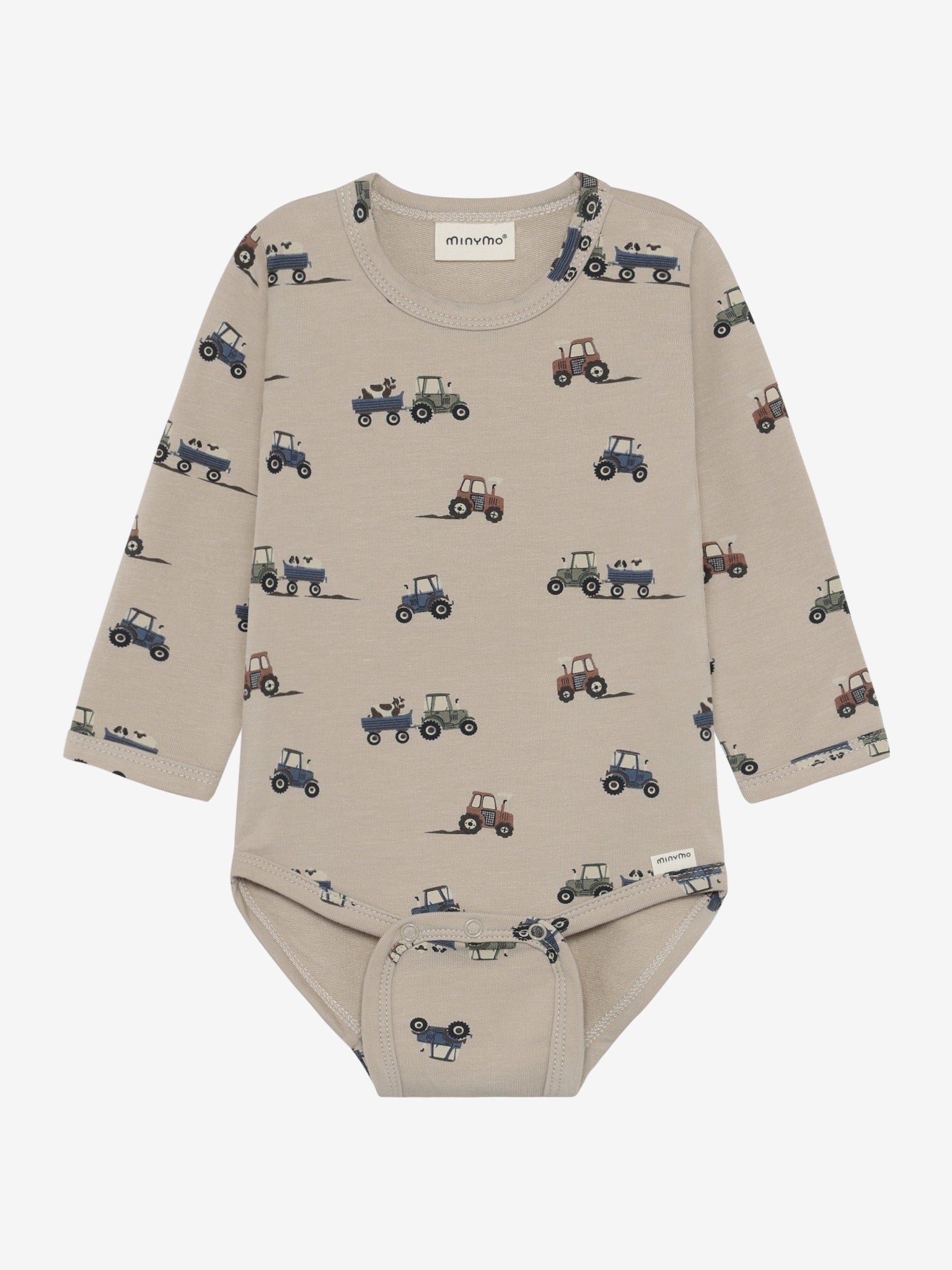 Minymo Sweatbody in Feather Gray mit Traktorenprint, Frontansicht