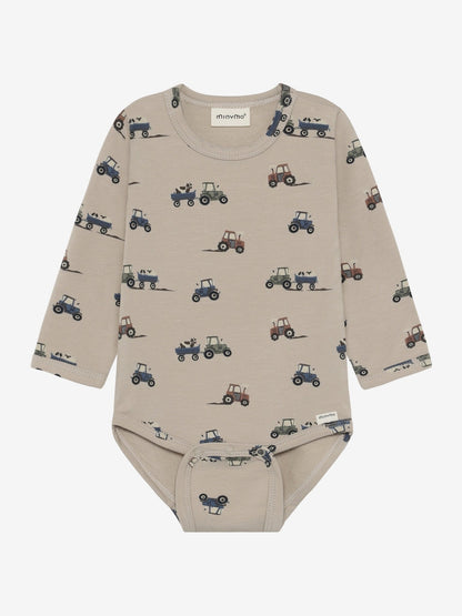 Minymo Sweatbody in Feather Gray mit Traktorenprint, Frontansicht