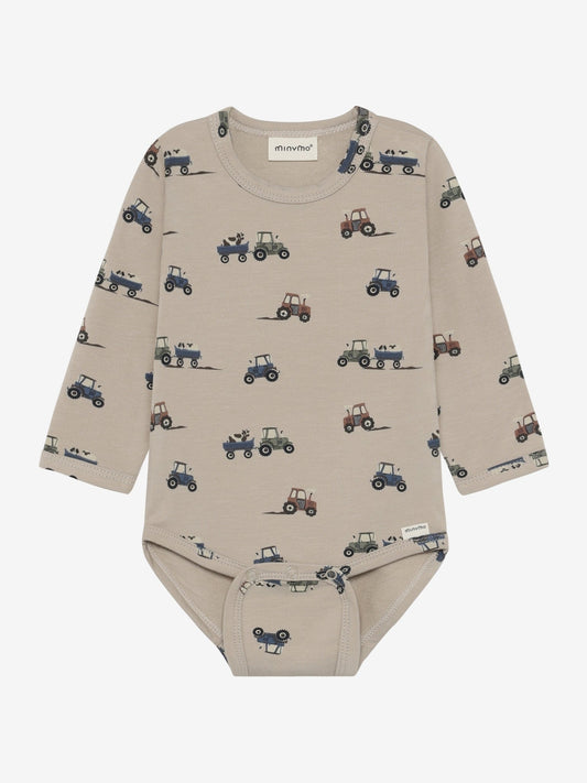 Minymo Sweatbody in Feather Gray mit Traktorenprint, Frontansicht