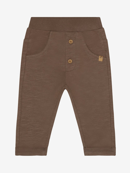 Minymo Sweathose Baby Chocolate Chip Vorderansicht mit Taschen und Knöpfen