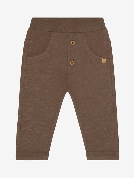 Minymo Sweathose Baby Chocolate Chip Vorderansicht mit Taschen und Knöpfen