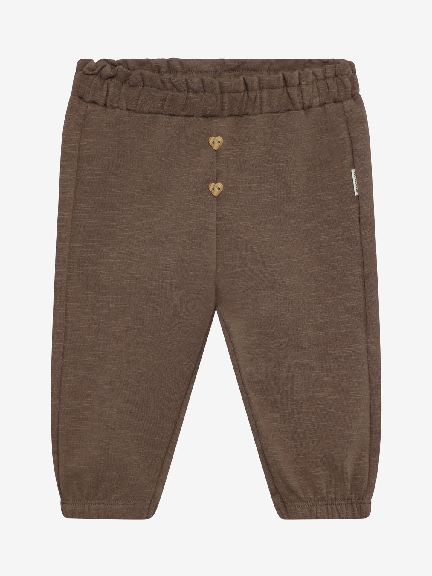Minymo Sweathose Baby Chocolate Chip Vorderansicht mit Herzknöpfen