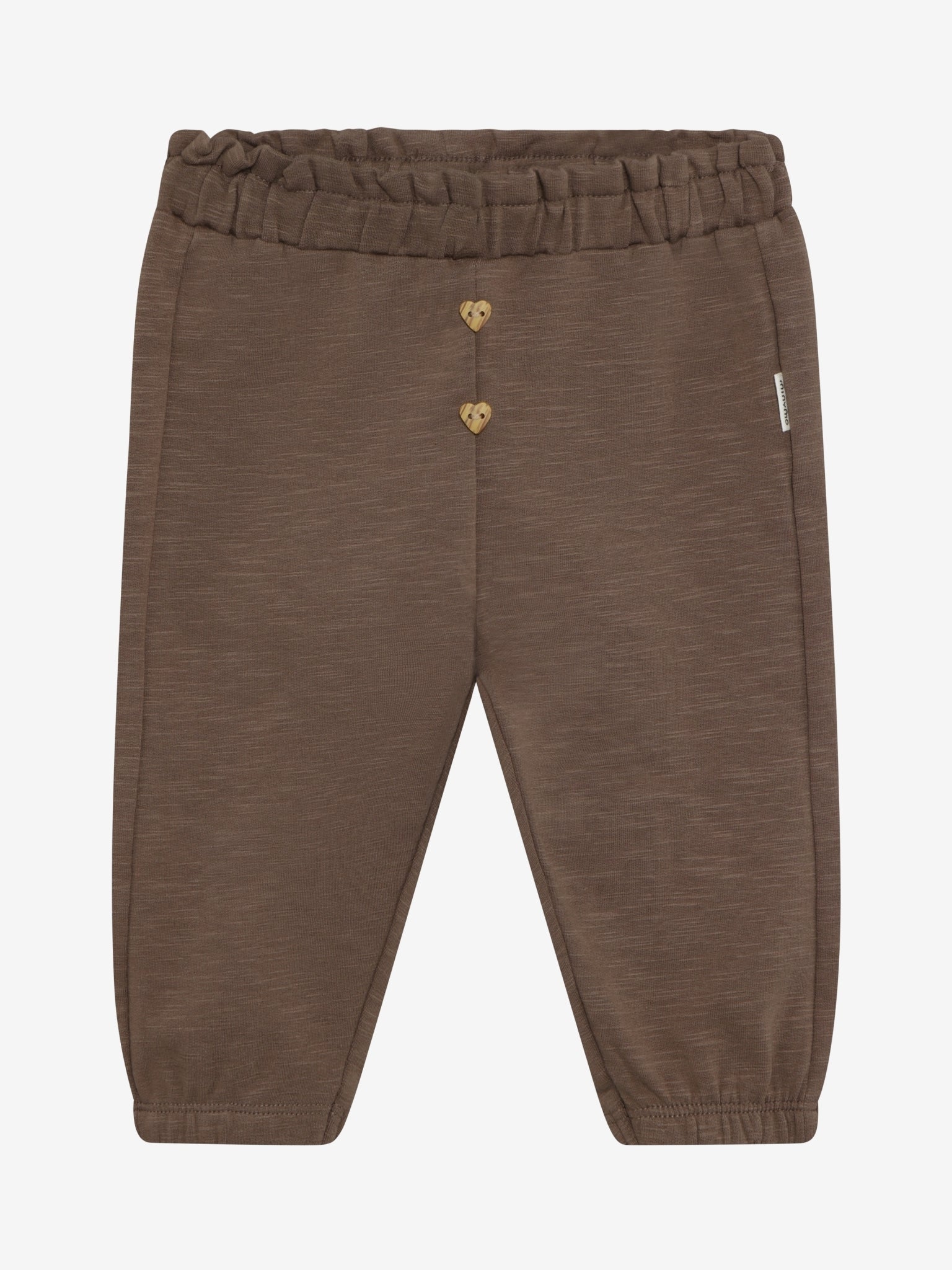 Minymo Sweathose Baby Chocolate Chip Vorderansicht mit Herzknöpfen