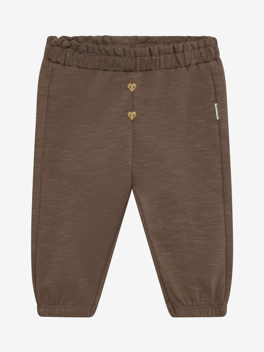 Minymo Sweathose Baby Chocolate Chip Vorderansicht mit Herzknöpfen