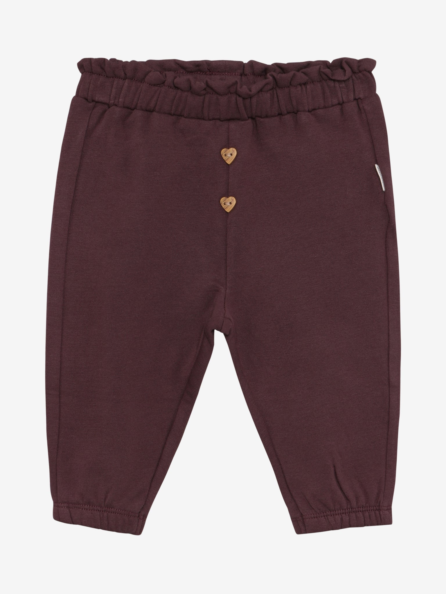 Minymo Sweathose Baby Huckleberry Vorderansicht mit Herzknöpfen
