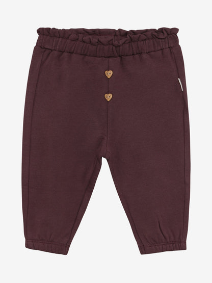 Minymo Sweathose Baby Huckleberry Vorderansicht mit Herzknöpfen