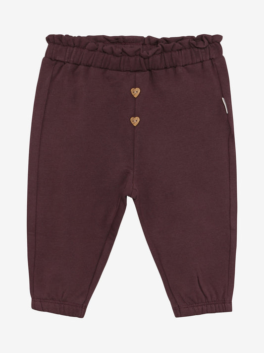 Minymo Sweathose Baby Huckleberry Vorderansicht mit Herzknöpfen