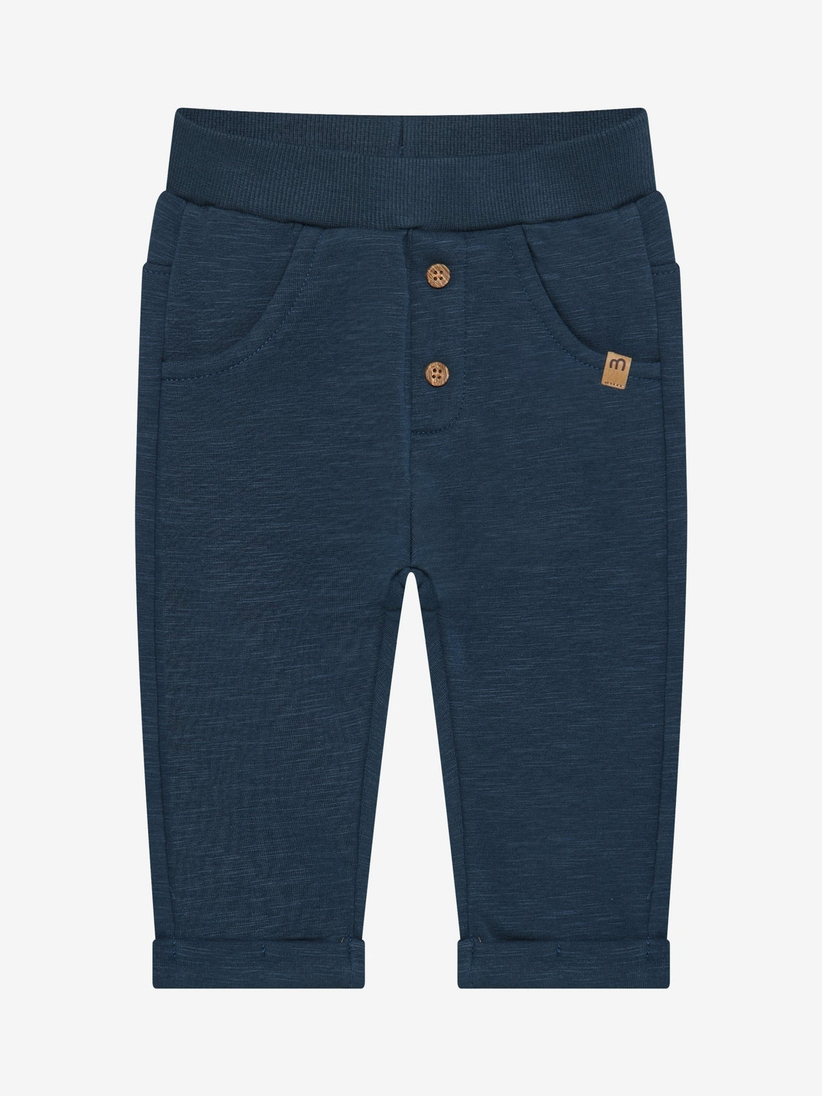 Minymo Sweathose Baby Midnight Navy Vorderansicht mit Taschen und Knöpfen