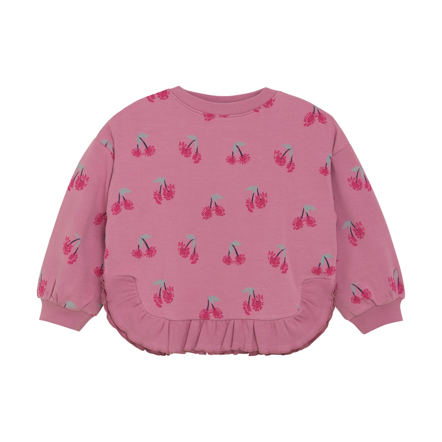 Rosa MINYMO Sweatshirt aus Baumwolle mit Kirschmuster – zu kaufen bei Bärechind in Winterthur, Zürich, Schweiz.

