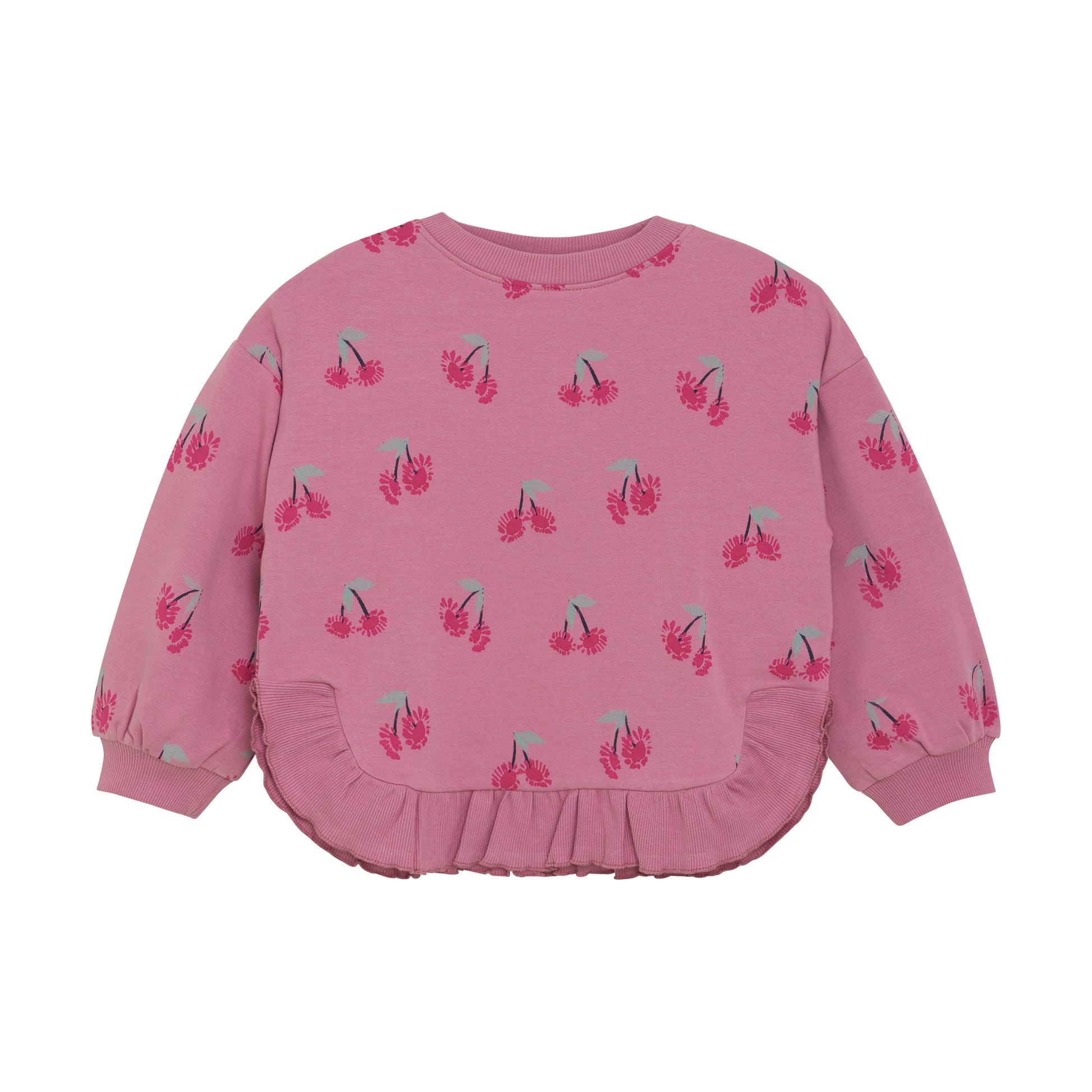 Rosa MINYMO Sweatshirt aus Baumwolle mit Kirschmuster – zu kaufen bei Bärechind in Winterthur, Zürich, Schweiz.

