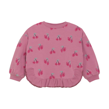 Rosa MINYMO Sweatshirt aus Baumwolle mit Kirschmuster – zu kaufen bei Bärechind in Winterthur, Zürich, Schweiz.


