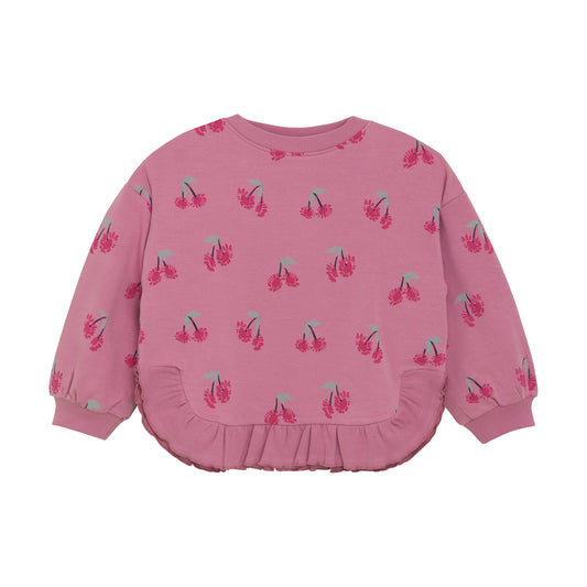 Rosa MINYMO Sweatshirt aus Baumwolle mit Kirschmuster – zu kaufen bei Bärechind in Winterthur, Zürich, Schweiz.

