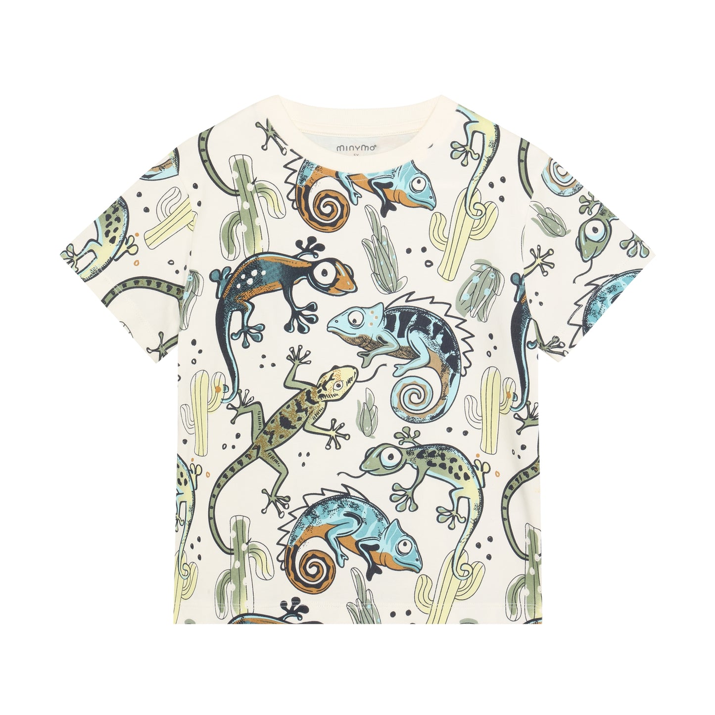 Minymo T-Shirt kurzarm mit Reptilien und Chamäleon Print in Weiss, erhältlich im Bärechind Winterthur Zürich Schweiz.