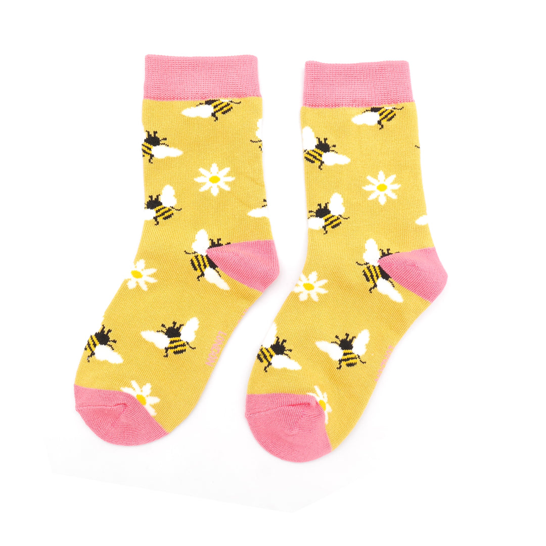 Miss Sparrow Bambus Socken Kinder mit Bienen- und Blumenmuster in Gelb