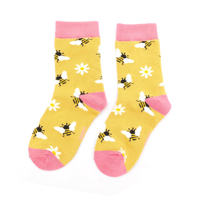 Miss Sparrow Bambus Socken Kinder mit Bienen- und Blumenmuster in Gelb