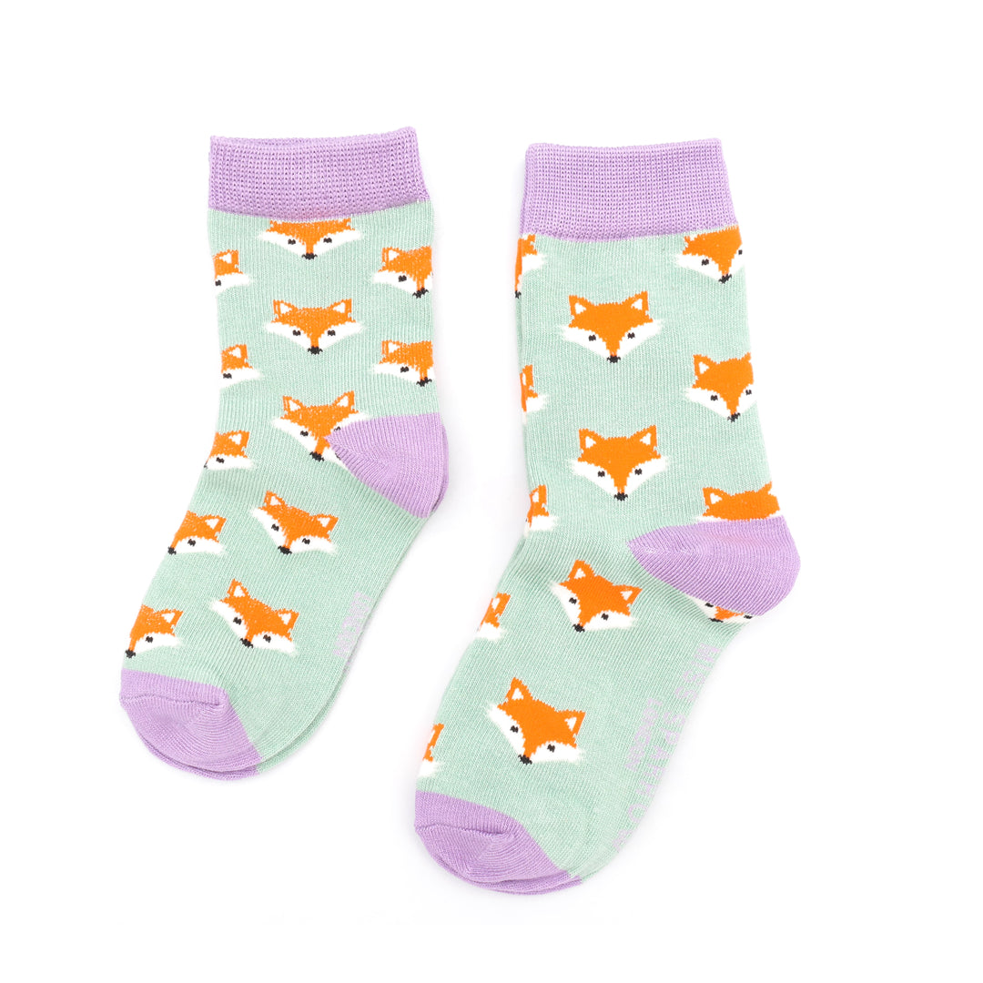 Miss Sparrow Bambus Socken Kinder mit Fuchsgesichtern in Mint