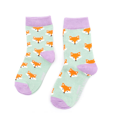 Miss Sparrow Bambus Socken Kinder mit Fuchsgesichtern in Mint