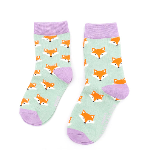 Miss Sparrow Bambus Socken Kinder mit Fuchsgesichtern in Mint