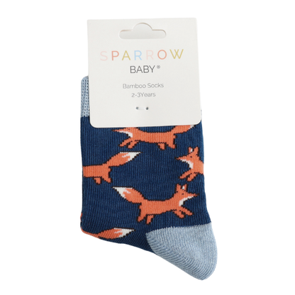 Miss Sparrow Bambus Socken Kinder mit Füchsen in Marineblau