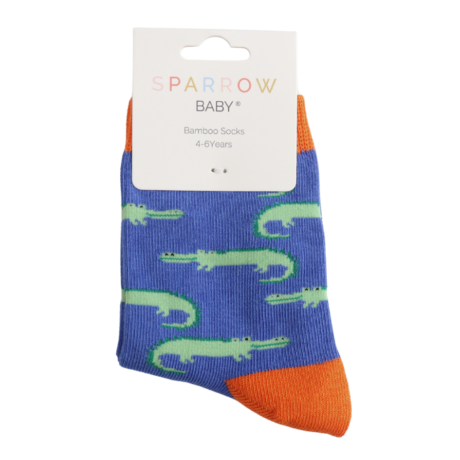 Miss Sparrow Bambus Socken Kinder mit Krokodilen in Blau