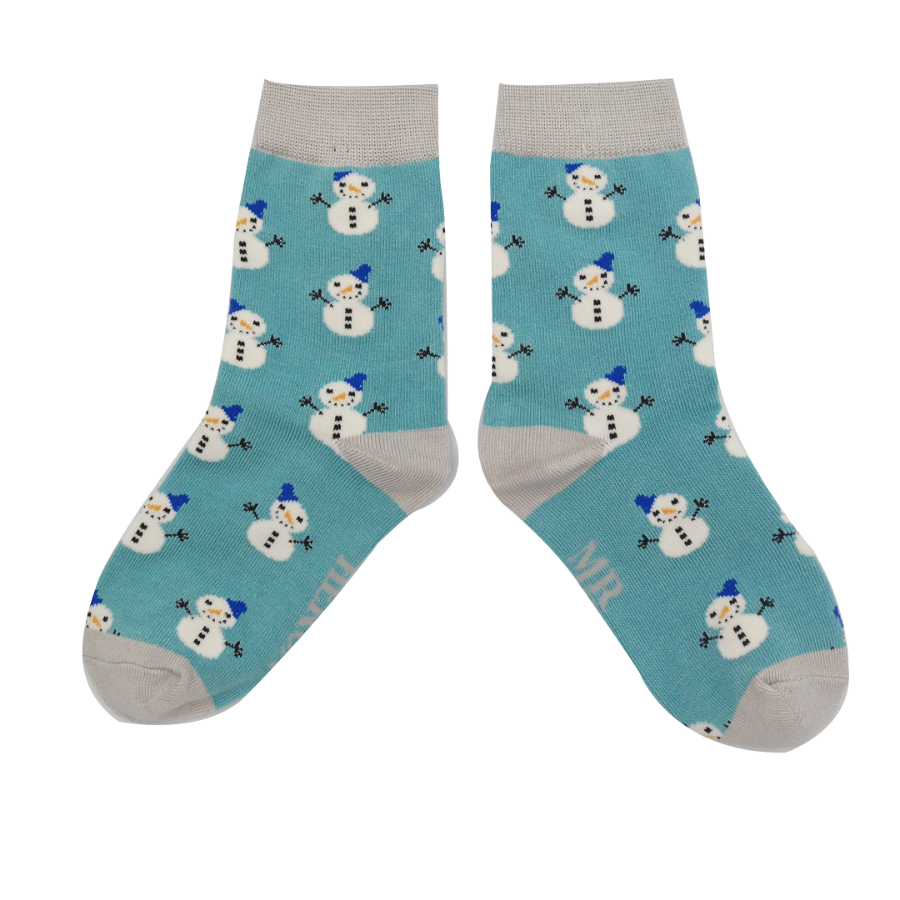 Miss Sparrow Bambus Socken Kinder mit Schneemännern in Petrol