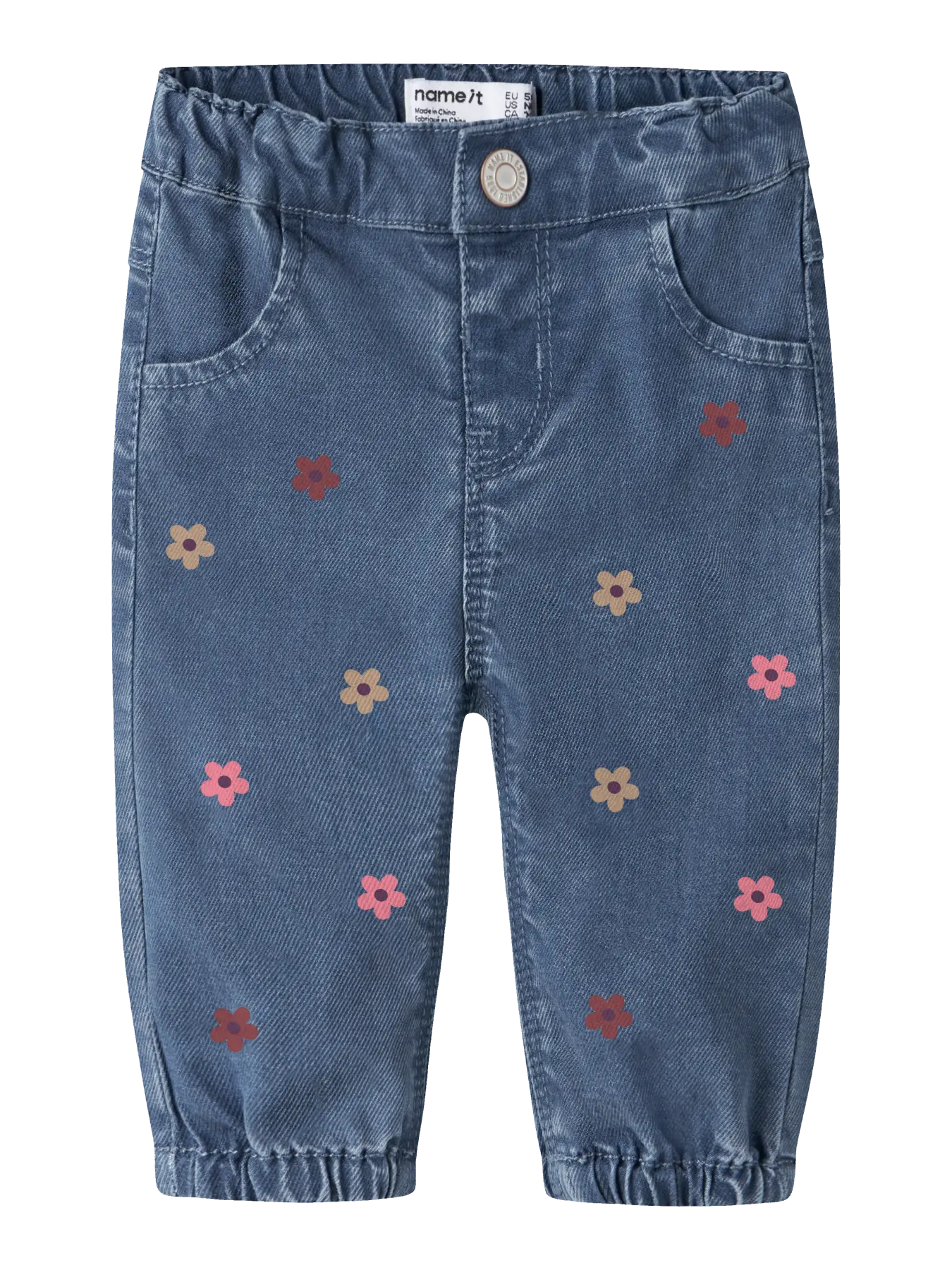 Mittelblaue Mom-Jeans mit Blumenstickerei für Kinder von name it im Bärechind Winterthur Zürich Schweiz