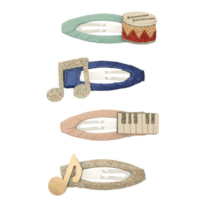 Set Musik Haarclips mit Noten, Trommel und Klavier in Glitzer-Optik von Mimi & Lula, erhältlich im Bärechind Winterthur, Zürich Schweiz.